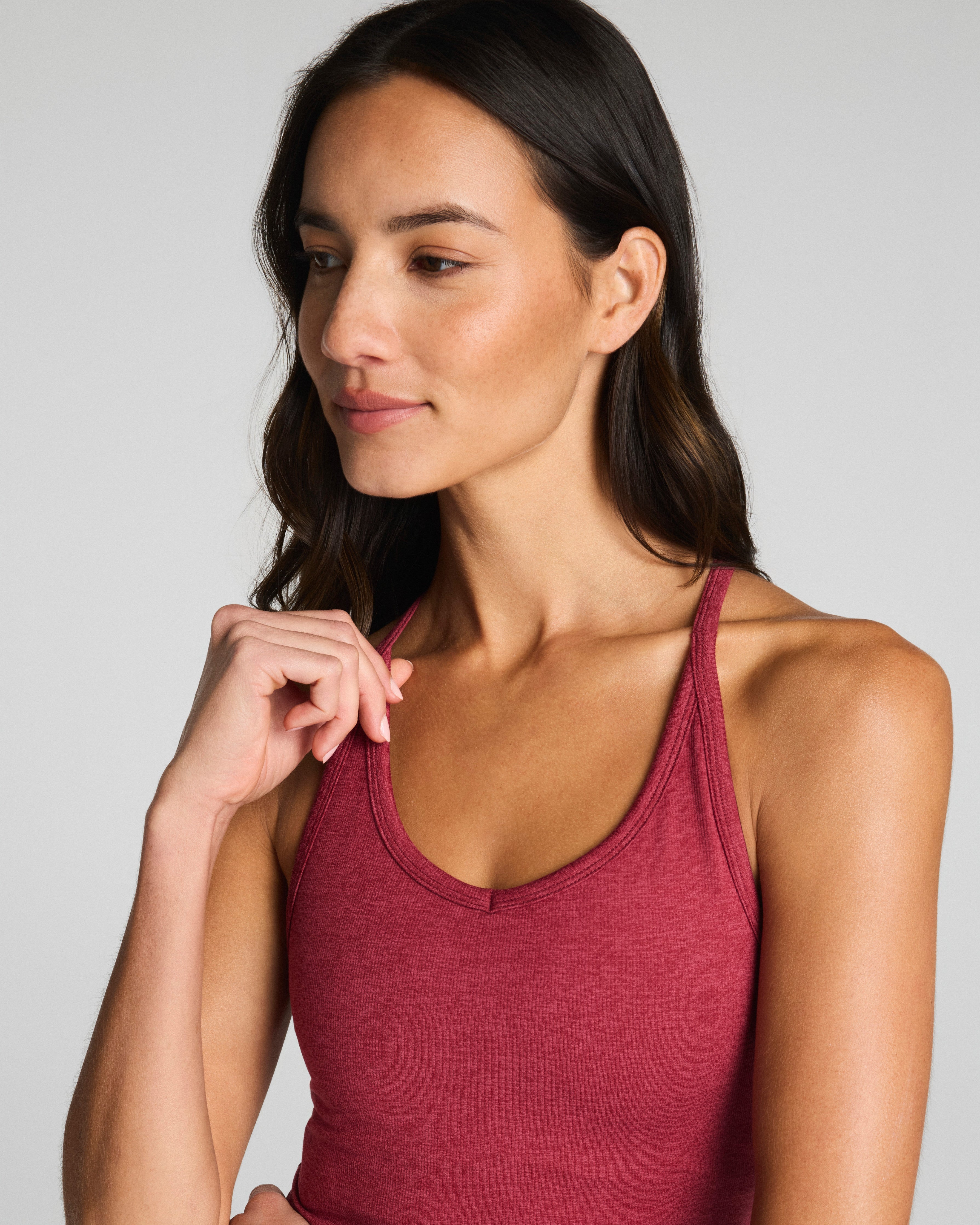 SPANXsupersmooth™ SoftStretch Rib V-Neck Shelf Tank  Red Merlot Heather
