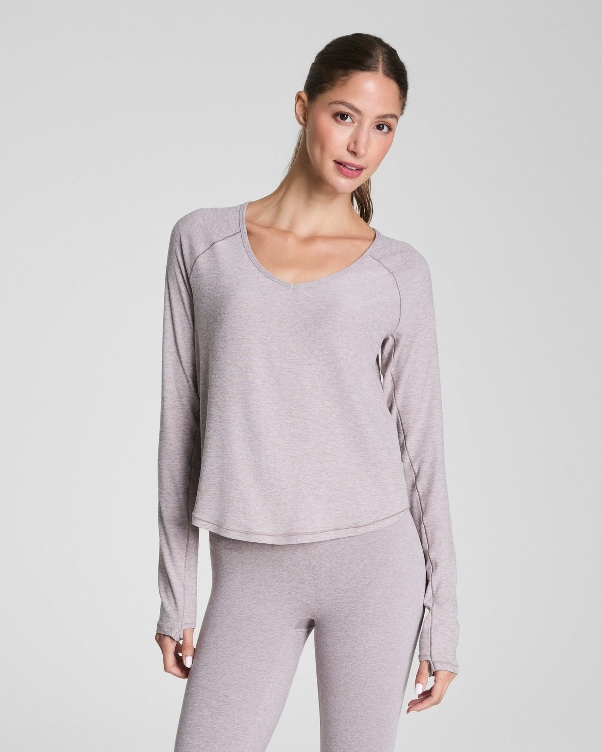 SPANX® SoftStretch V-Neck Long Sleeve Top  Coastal Fog / Light Coastal Fog