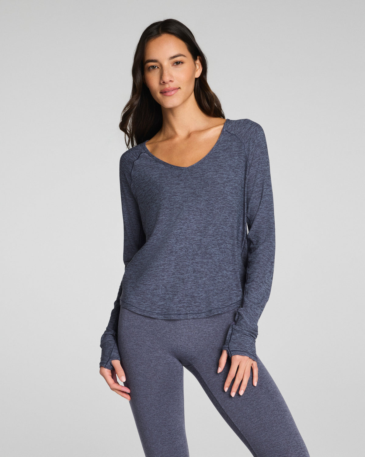 SPANX® SoftStretch V-Neck Long Sleeve Top  Pewter Heather