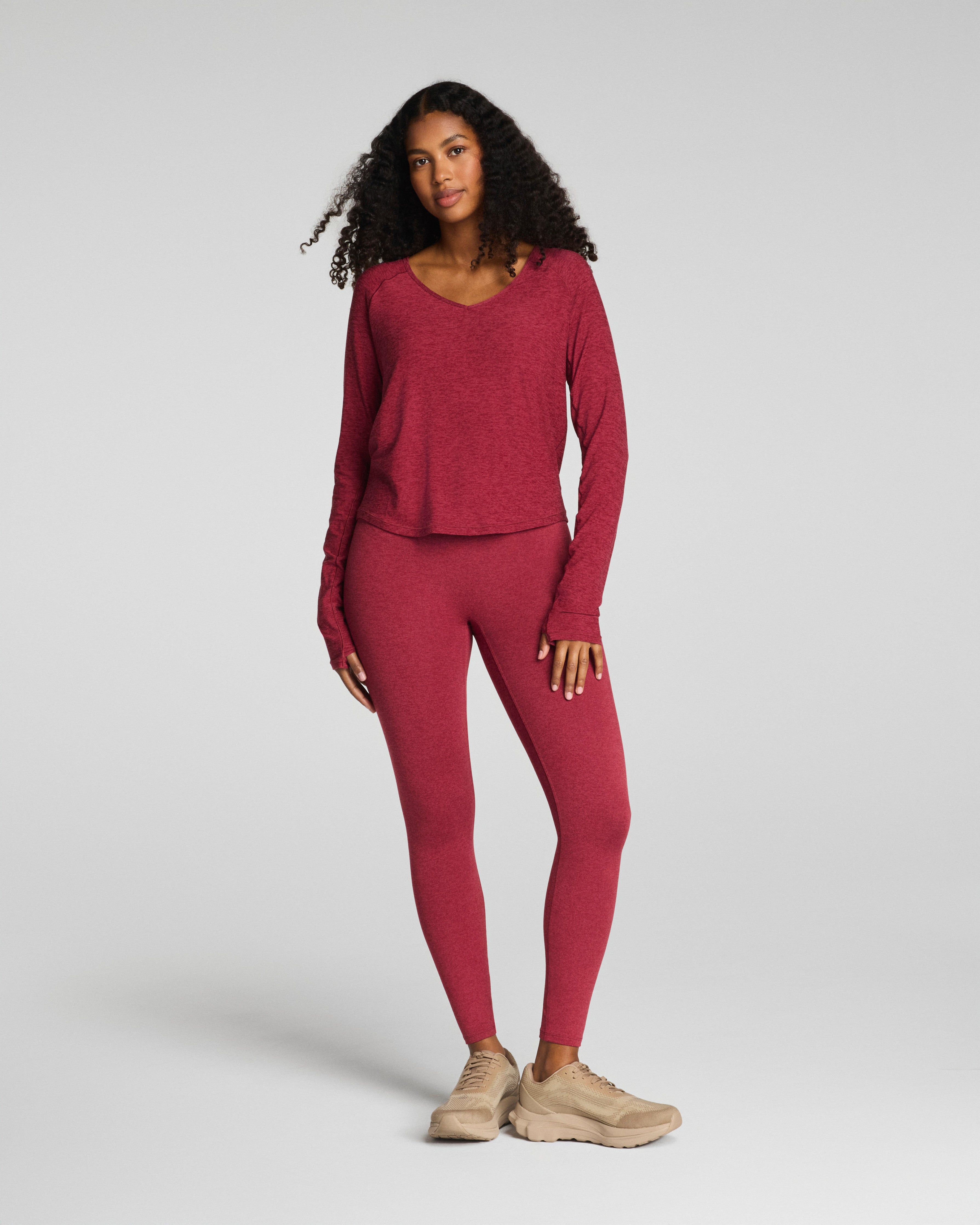 SPANX® SoftStretch V-Neck Long Sleeve Top  Red Merlot Heather