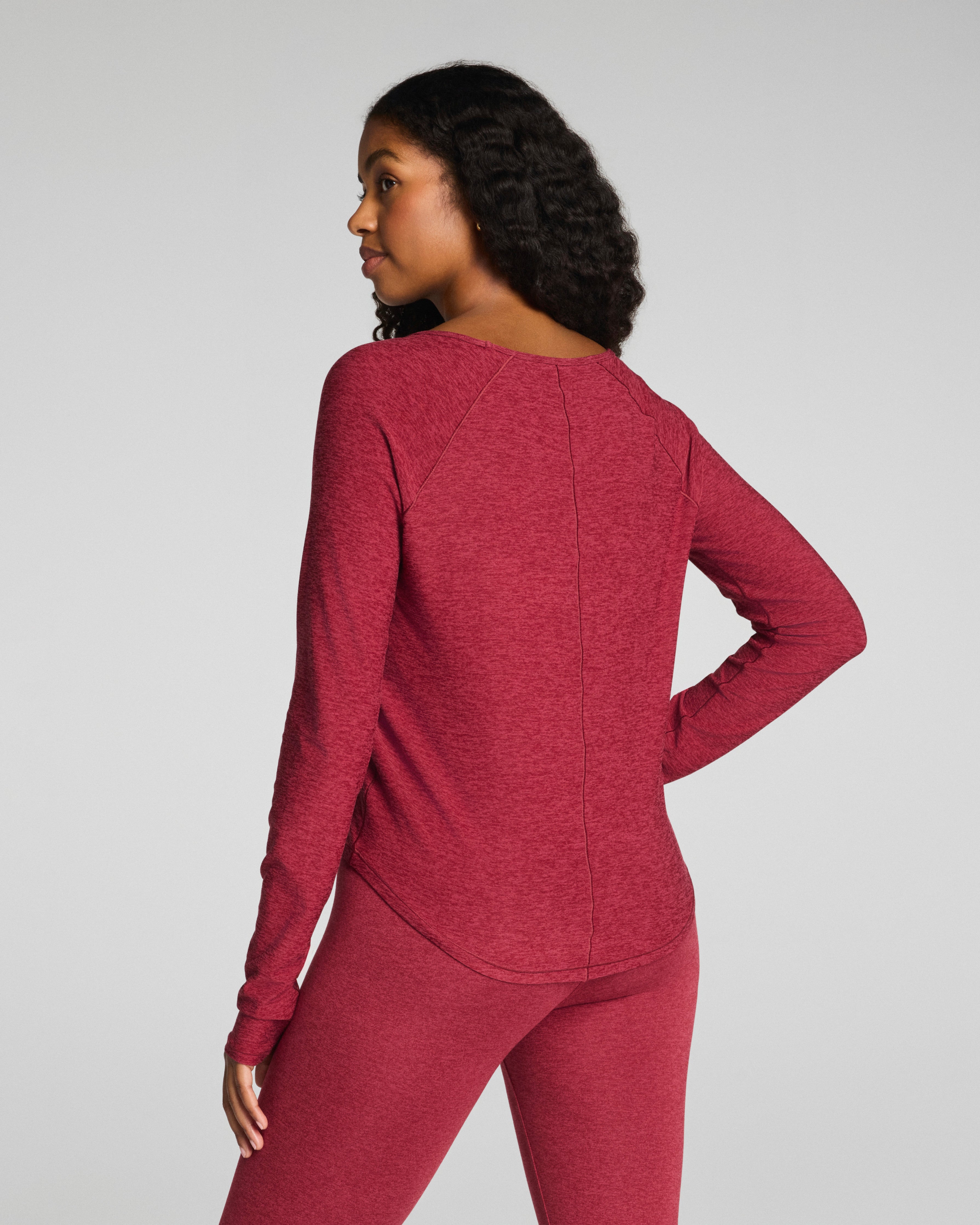 SPANX® SoftStretch V-Neck Long Sleeve Top  Red Merlot Heather