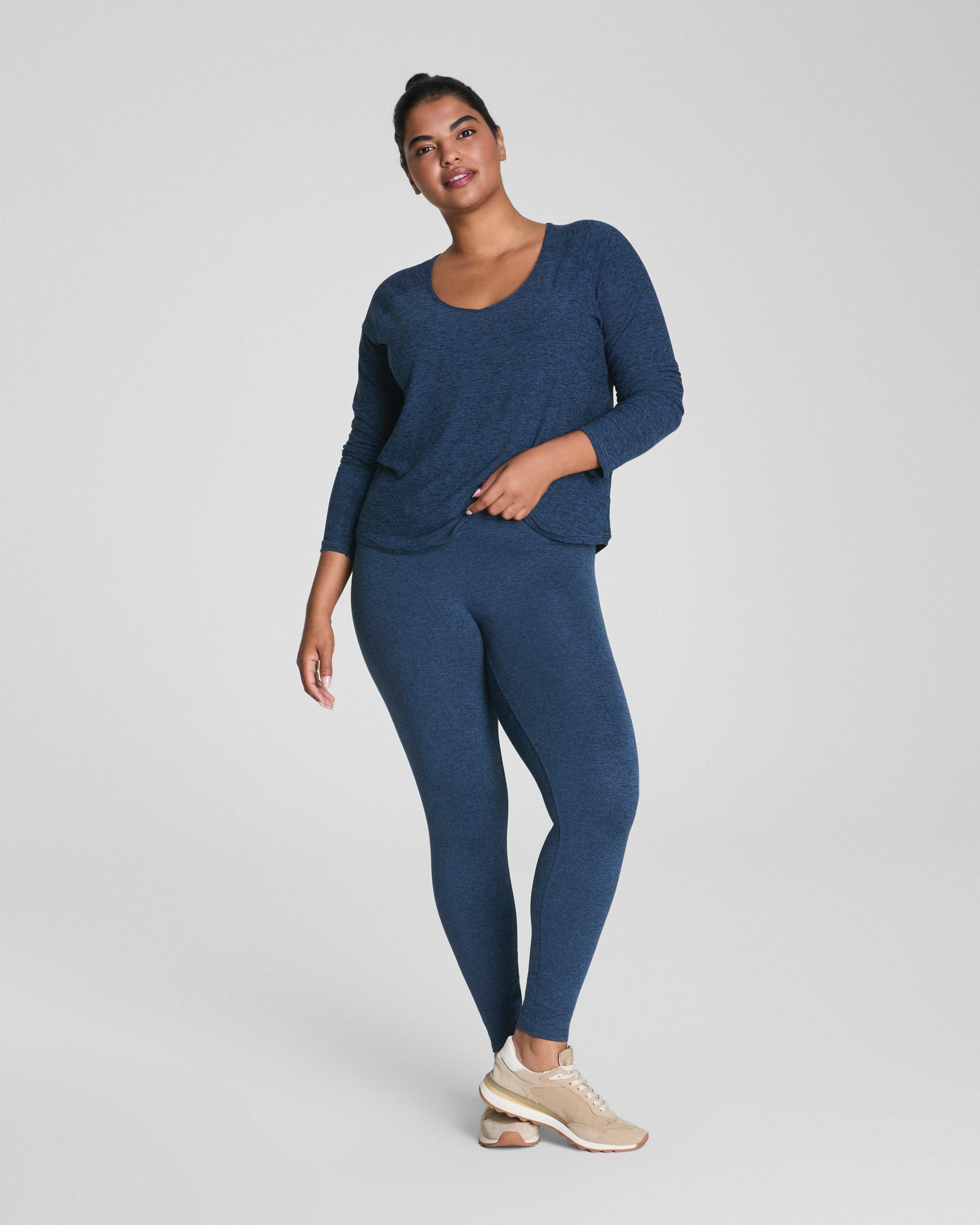 SPANX® SoftStretch V-Neck Long Sleeve Top  Timeless Navy / Dark Timeless Navy