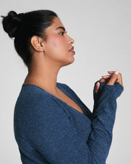 SPANX® SoftStretch V-Neck Long Sleeve Top  Timeless Navy / Dark Timeless Navy