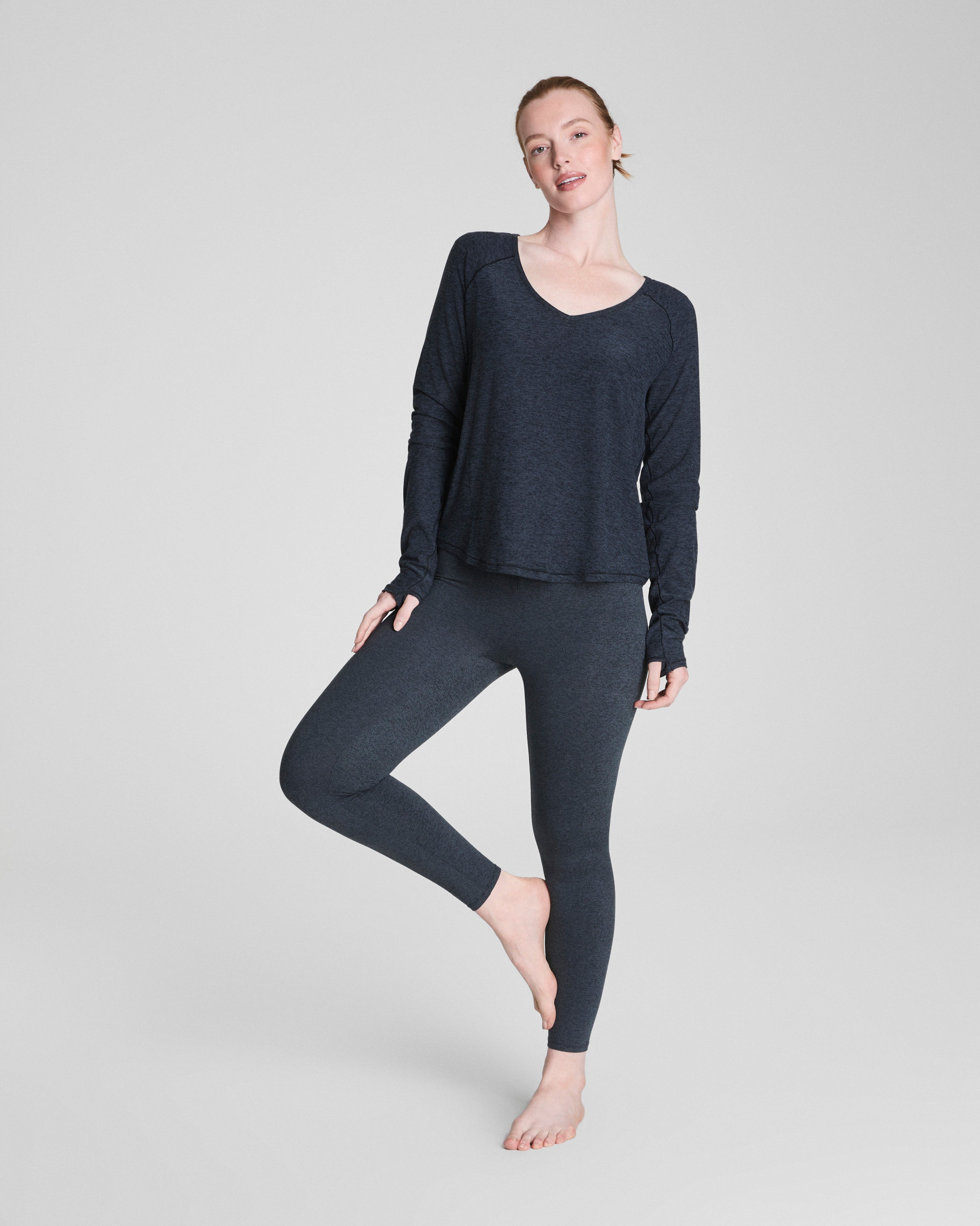 SPANX® SoftStretch V-Neck Long Sleeve Top  Very Black / Light Very Black