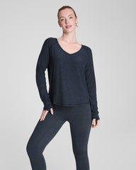 SPANX® SoftStretch V-Neck Long Sleeve Top  Very Black / Light Very Black