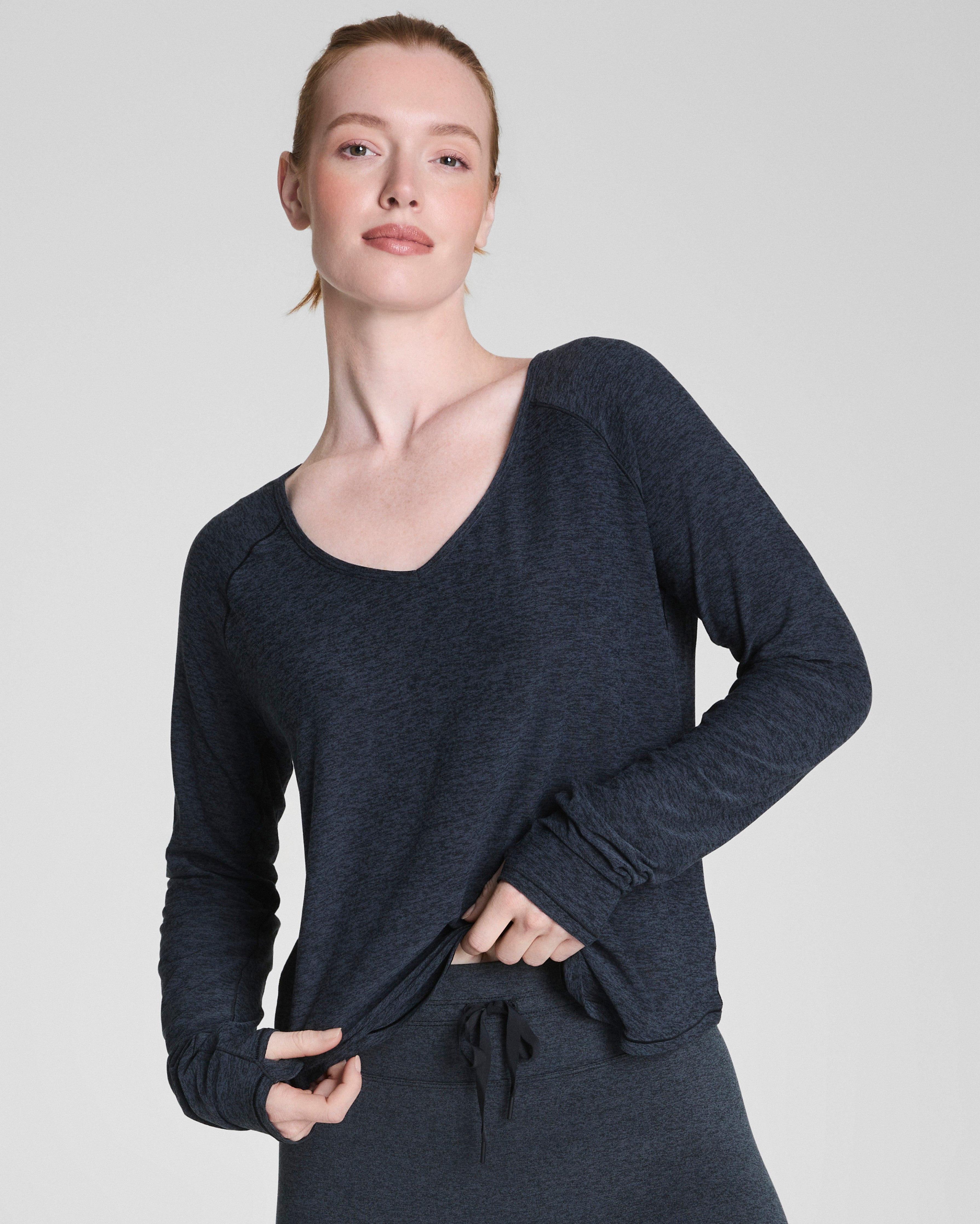 SPANX® SoftStretch V-Neck Long Sleeve Top  Very Black / Light Very Black