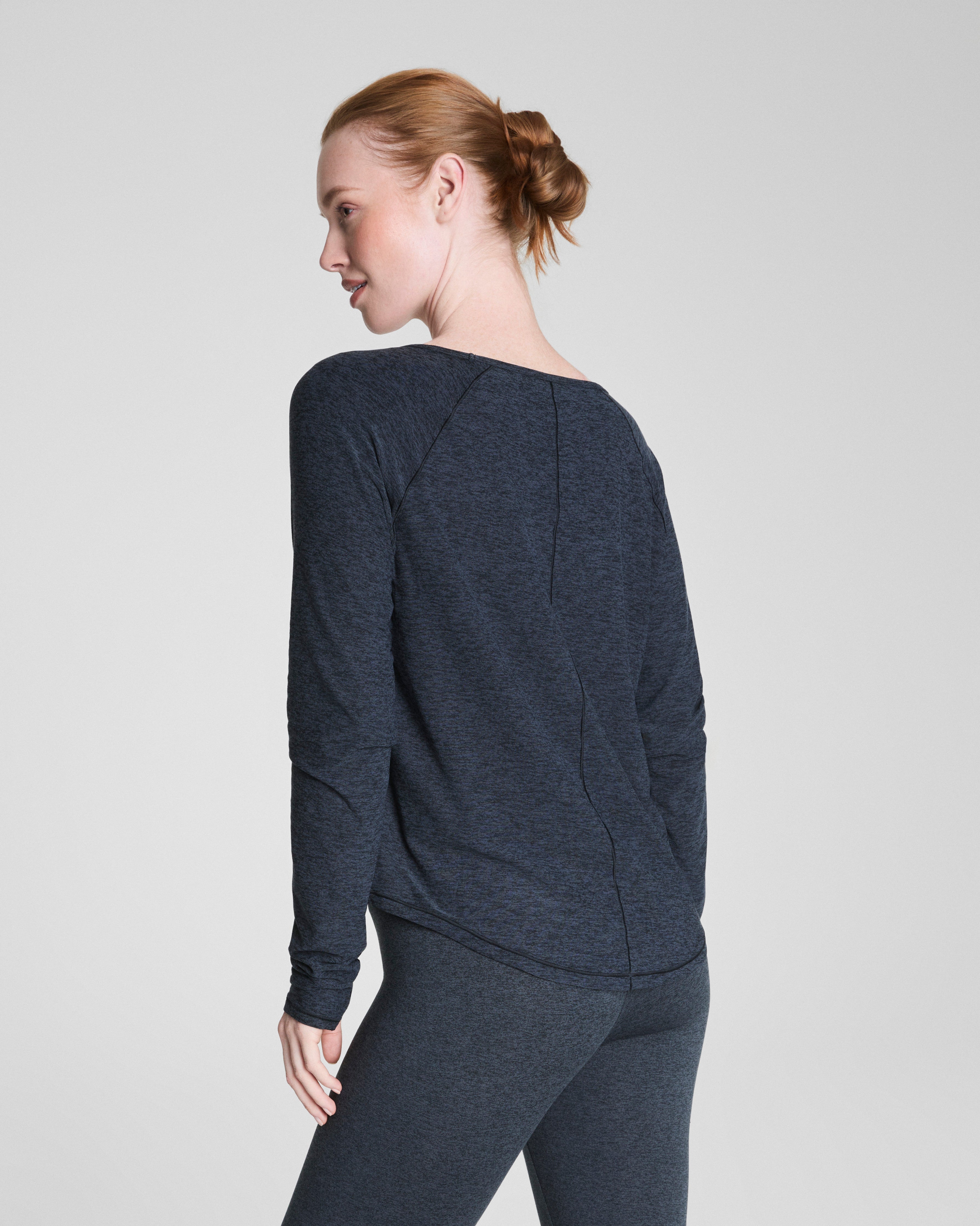 SPANX® SoftStretch V-Neck Long Sleeve Top  Very Black / Light Very Black