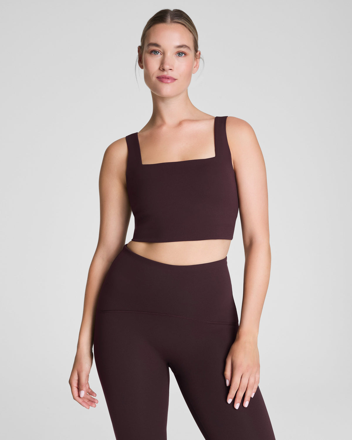 SPANX® Get Moving Cropped Square Neck Shelf Tank  Truffle Brown