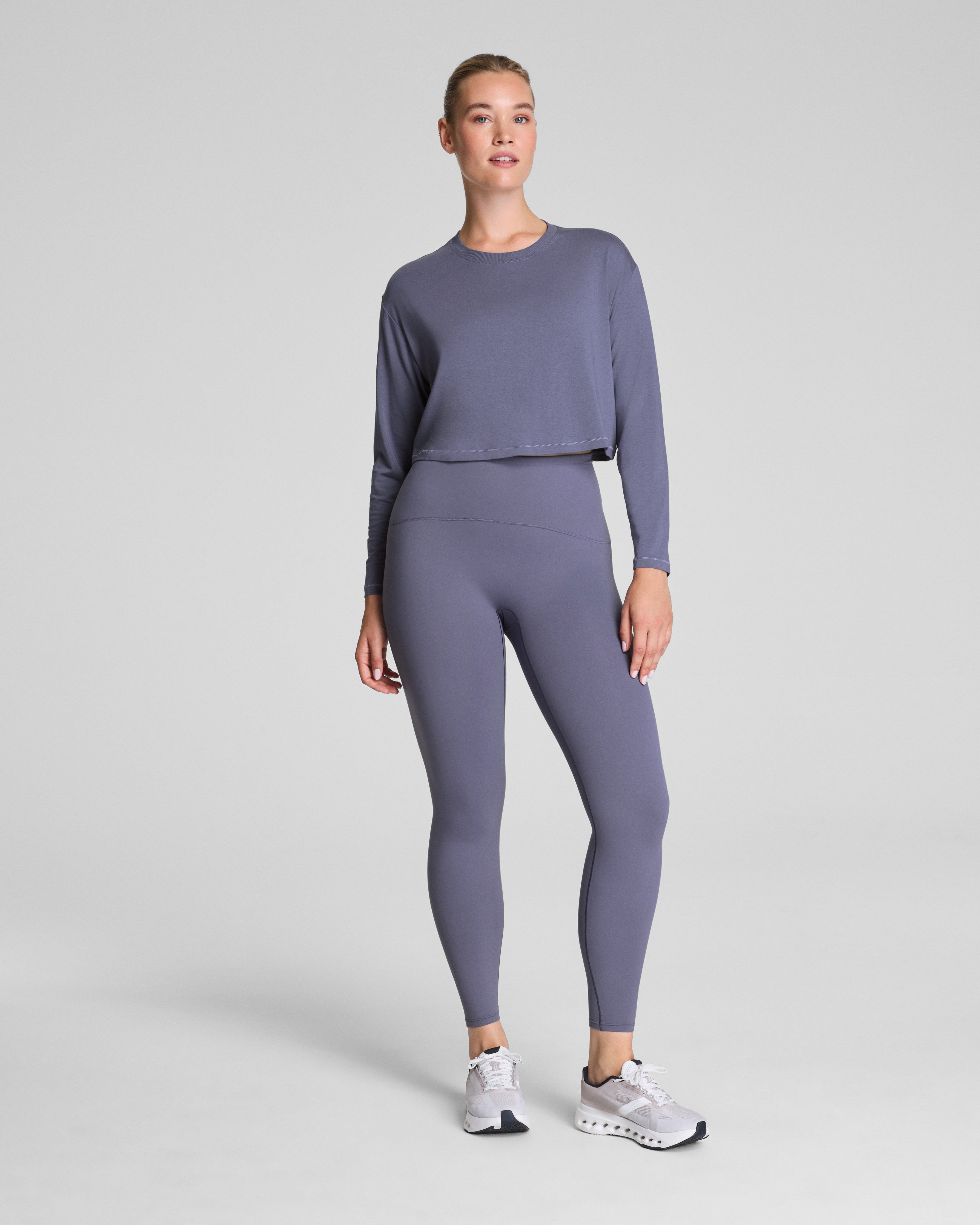 SPANX® Outpace Cropped Long Sleeve Top  Pewter
