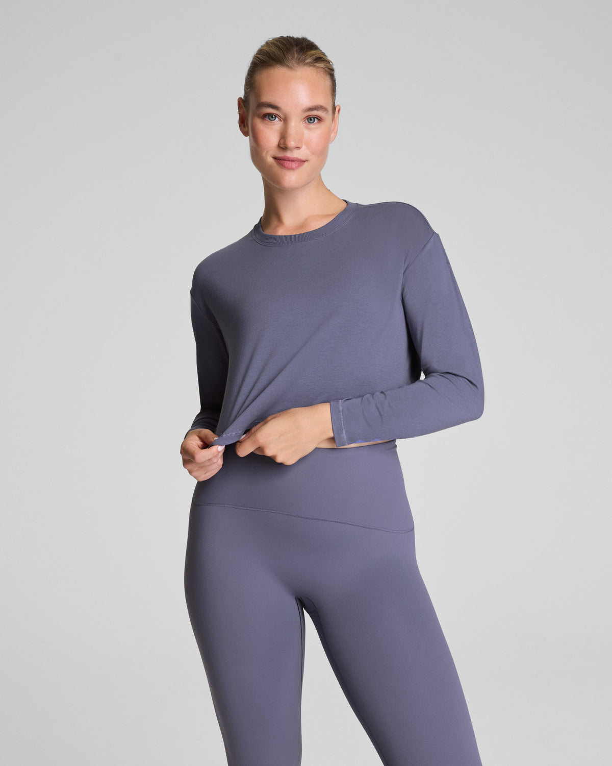 SPANX® Outpace Cropped Long Sleeve Top  Pewter