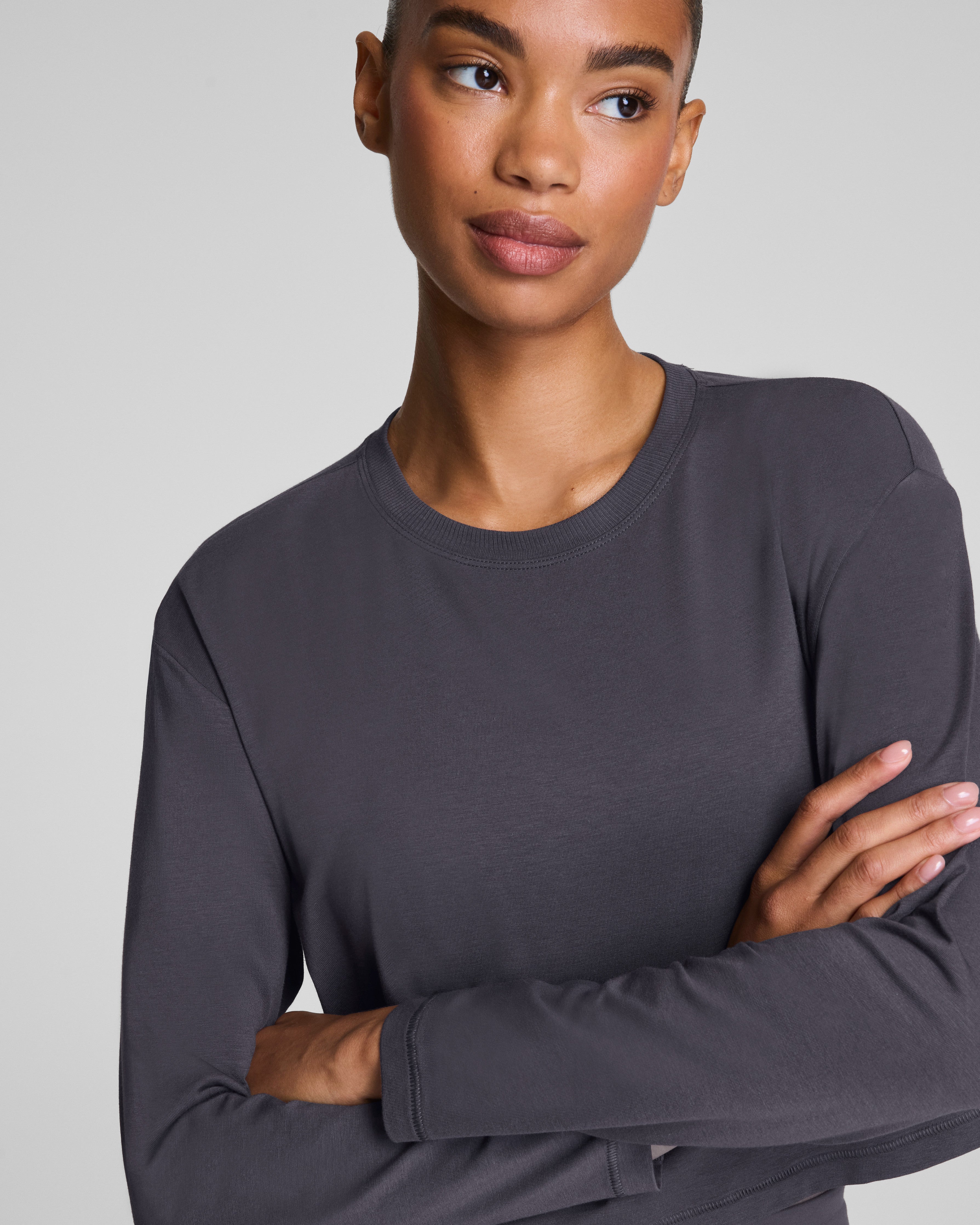 SPANX® Outpace Cropped Long Sleeve Top  Storm