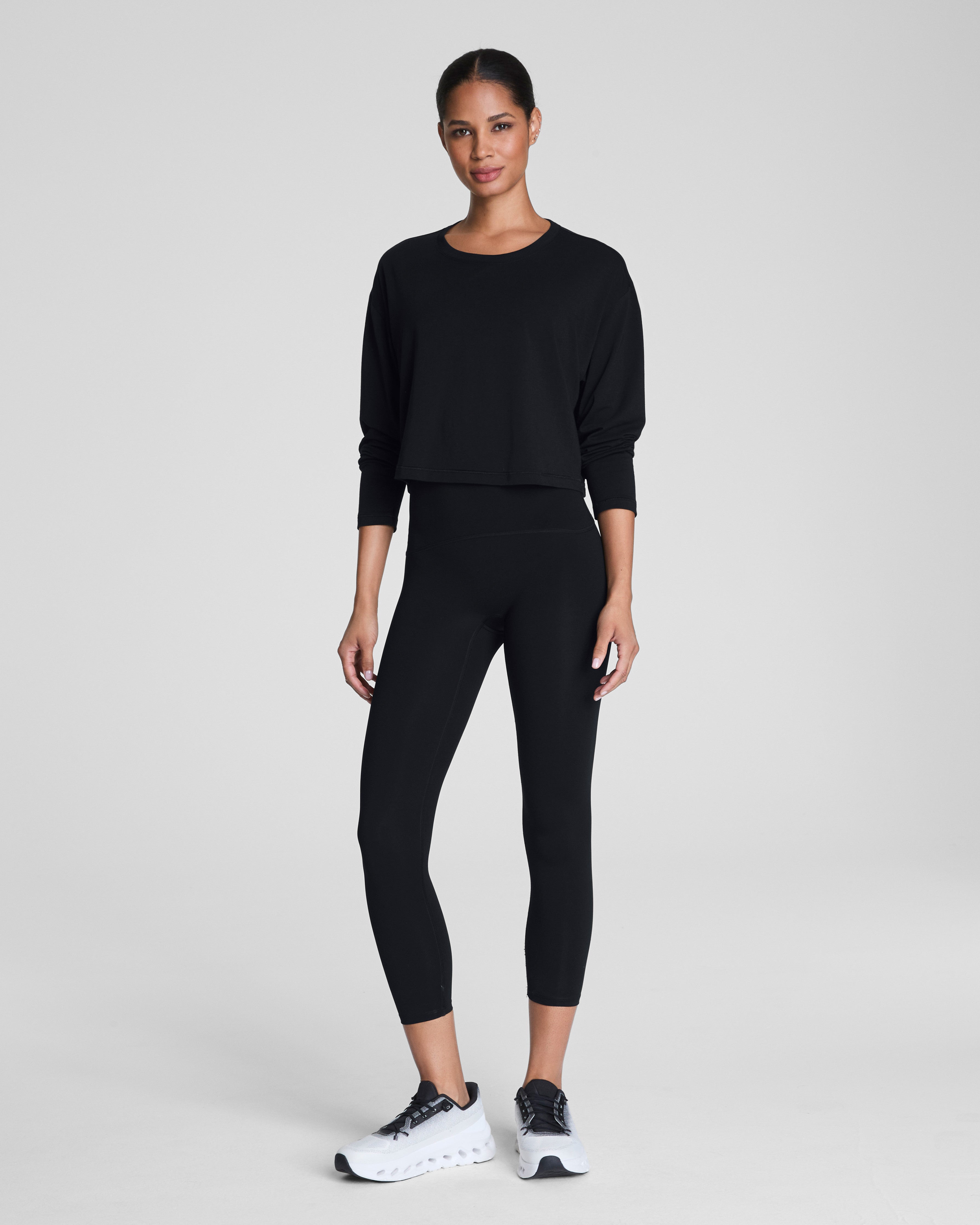 SPANX® Outpace Cropped Long Sleeve Top  Very Black