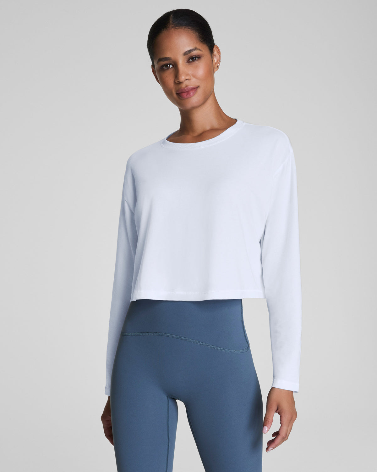 SPANX® Outpace Cropped Long Sleeve Top  Vivid White